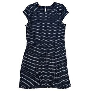 Tory Burch Dress Floral Polka Dot Drop Waist Swing Lace Rayon Blue Size Large